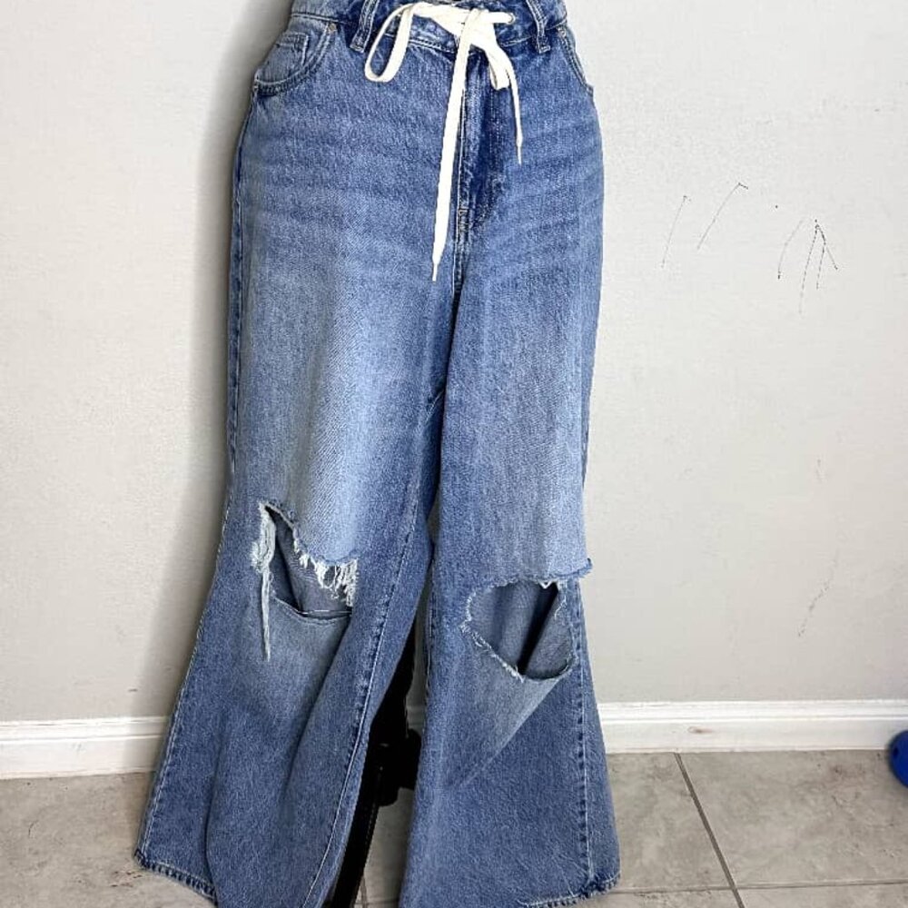 Distressed High-Rise Wide Leg Jeans
